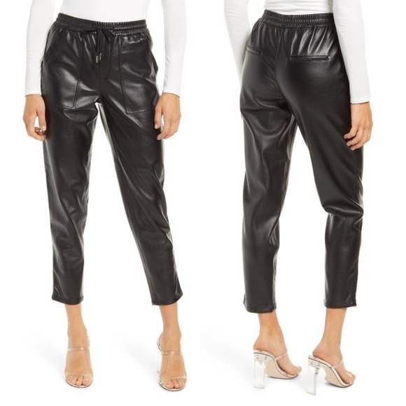 Blank NYC Pants - Blank NYC Black No Guidance Vegan Leather Ankle Jogger with Drawstring Size 30
